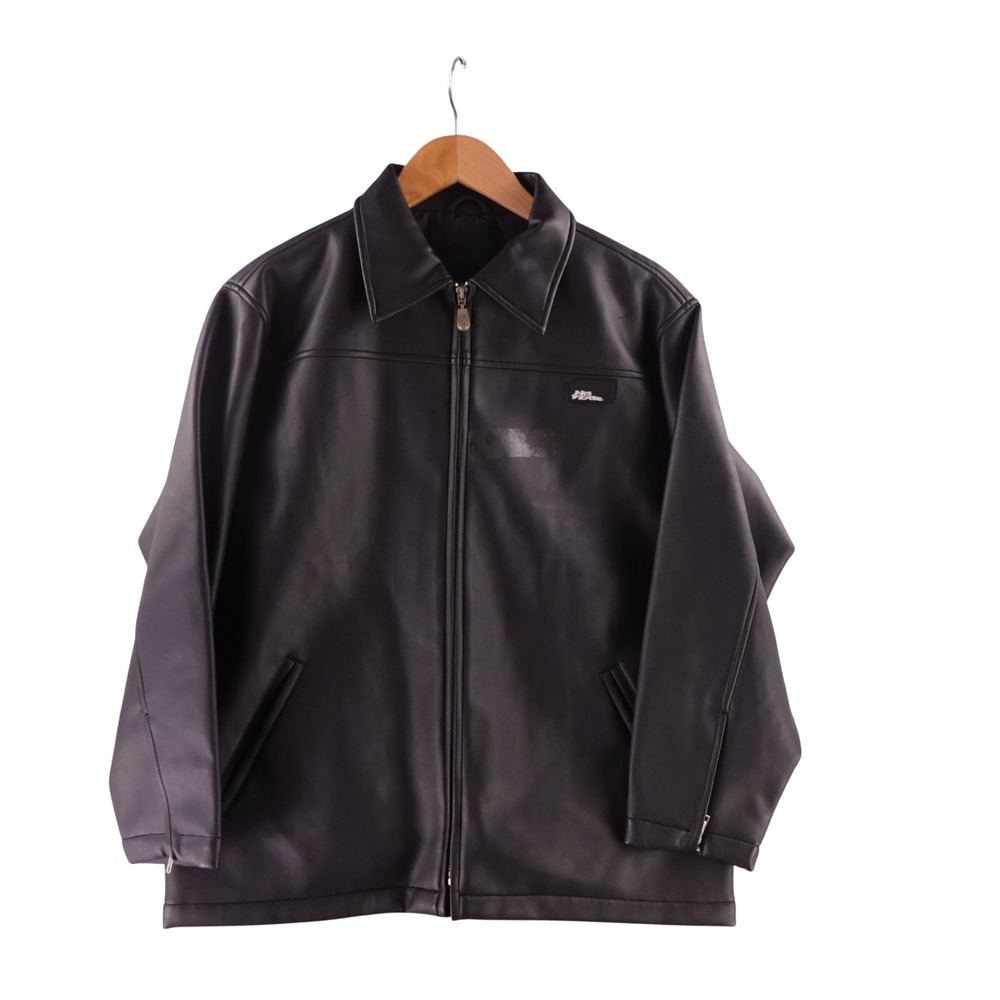 No Fear Mens Size Medium Faux Leather Full Zip Jacket Black Vintage Style Y2K